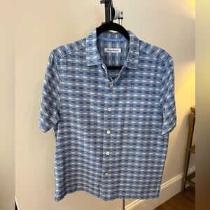 Tommy Bahama Blue and White Silk Plaid Men's Shirt Size M  resort Quiet Luxury